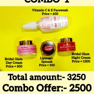 COMBO 1 ( Bridal Glam Night Cream/Bridal Glam Day Cream/Lipmagic/Vitamin C & E Facewash)