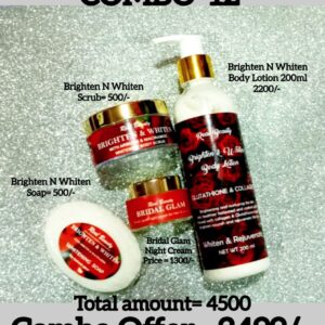 Combo 12 (Bridal Glam Night Cream + Brighten & Whiten Scrub + Brighten & Whiten Soap + Brighten & Whiten Body Lotion 200ml)