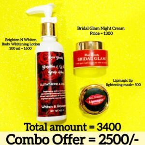 Combo 8 (Bridal Glam Night Cream + Brighten & Whiten Body Lotion + Lip Magic Lip Mask)